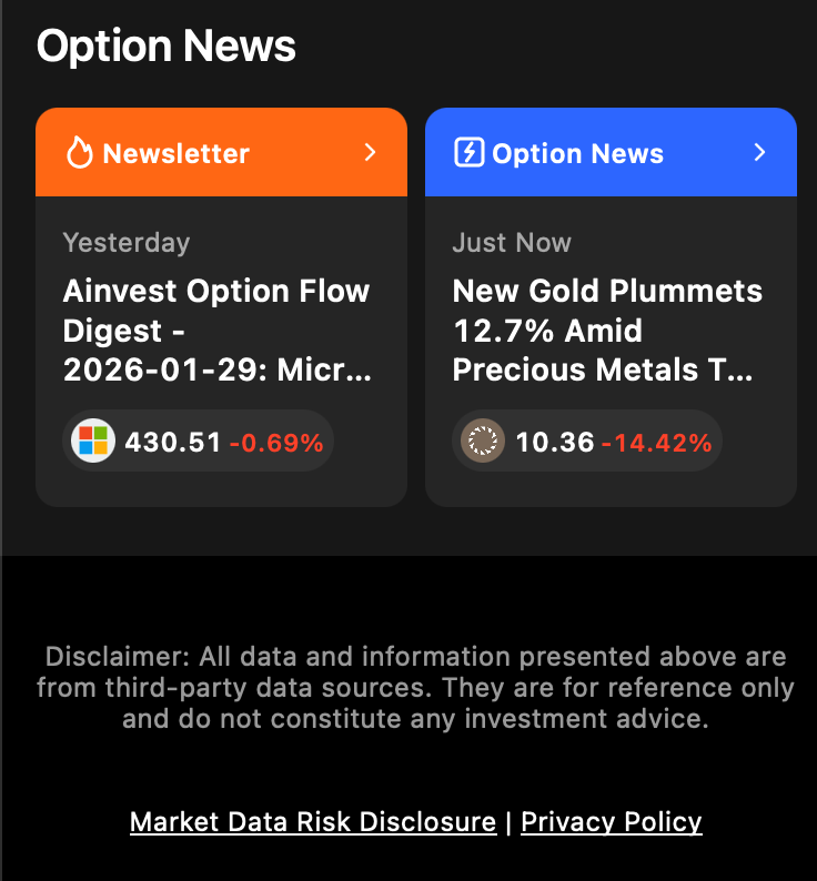 Mobile view of the Option News section showing the Newsletter and Option News tabs